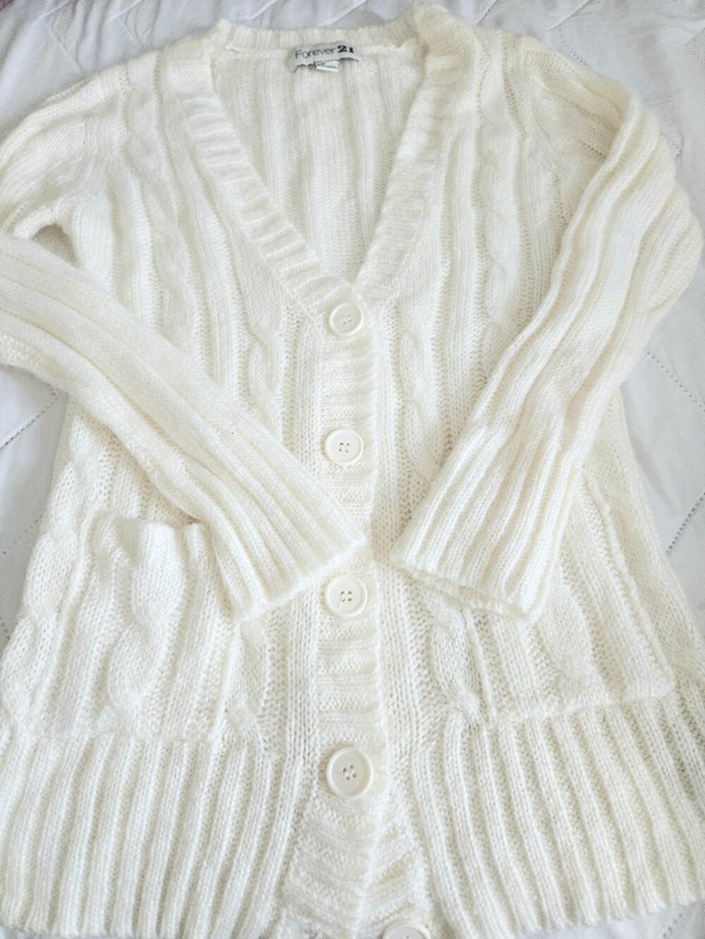 Cream Cable Knit Button Cardigan Sweater Forever 21 Size Small